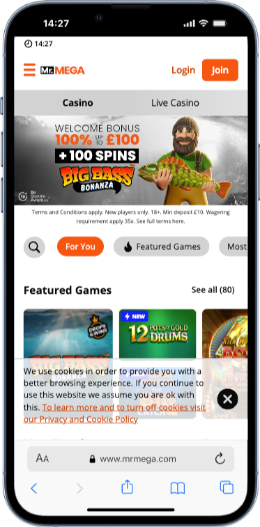Mr Mega Casino in teh UK on mobile